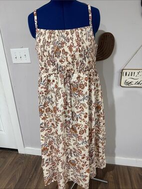 Old Navy Cream Floral Maxi Dress with Brown and Blue Accents